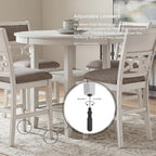 Signature Design by Ashley Round Dining Table Set for 4, Counter Height | 42-inch round table with built-in storage shelves, 4 foam-cushioned light gray barstools, Antique white finish, Erinberg