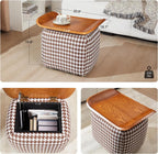 zyz 21 Inch Square Storage Ottoman Coffee Table, Modern Ottoman with Flip-Top Lidm, Solid Wood Panel, Houndstooth Fabric Footstool, Accent Ottoman for Living Room, Bedroom, Corners, Entryways (Black)