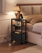 CHOEZON Set of 2 End Tables with Charging Station, Narrow Side Table for Small Spaces, Slim Nightstand with Basket, Skinny Bedside Table, for Living Room, Bedroom, Black TBZ07UP2BBN1