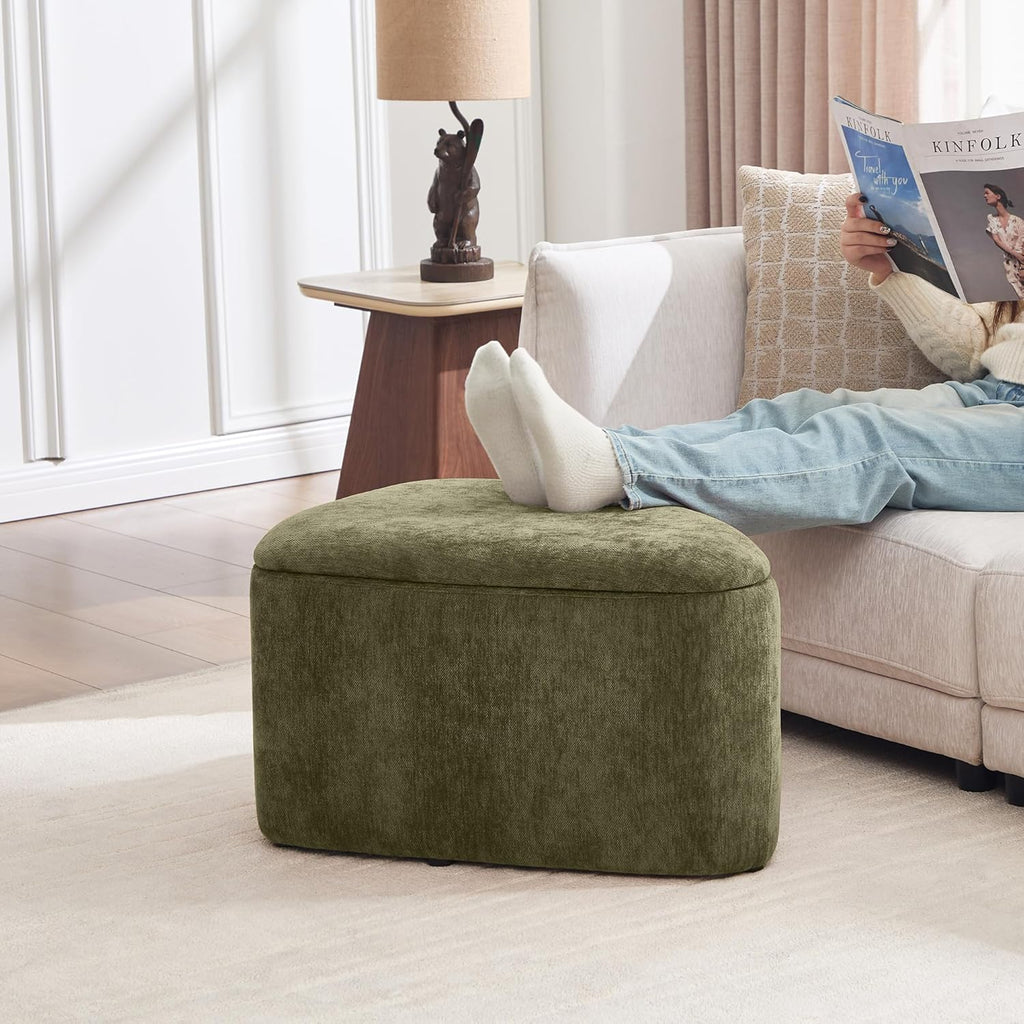 ONEVOG Storage Ottoman with Removable Lid, Modern Multifunctional Chenille Upholstered Footrest Stool for Couch, Modern Stool for Living Room, Bedroom, Dorm, Vanity, Green