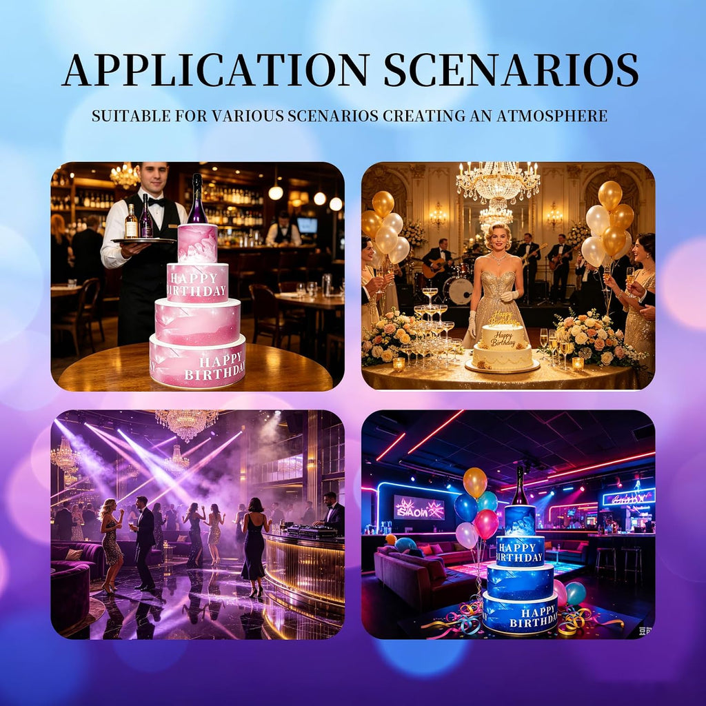 LED 7-Color Cake Tabletop Wine Racks Bottle Presenter with Remote Control, Rechargeable 4000mAh Acrylic Display Stand, for VIP Birthday Party, Bar, KTV Champagne Service(Pink）