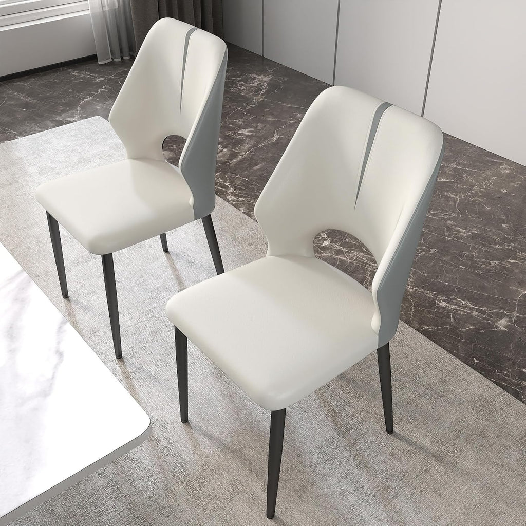 Upholstered Dining Chairs Set of 2, Modern PU Leather Dining Room Kitchen Side Chair with Padded Seat and Metal Legs Restaurant/Cafe,Light Grey
