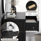Lulive Black Fluted Storage Cabinet with Drawers Buffet Sideboard Cabinet with Adjustable Shelves for Kitchen Living Room, Kitchen, Entryway