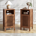 BVIUNTWO Set of 2 End Table, Farmhouse Sofa Table with Grille Door, Side Tables for Living Room, Bedroom, Brown