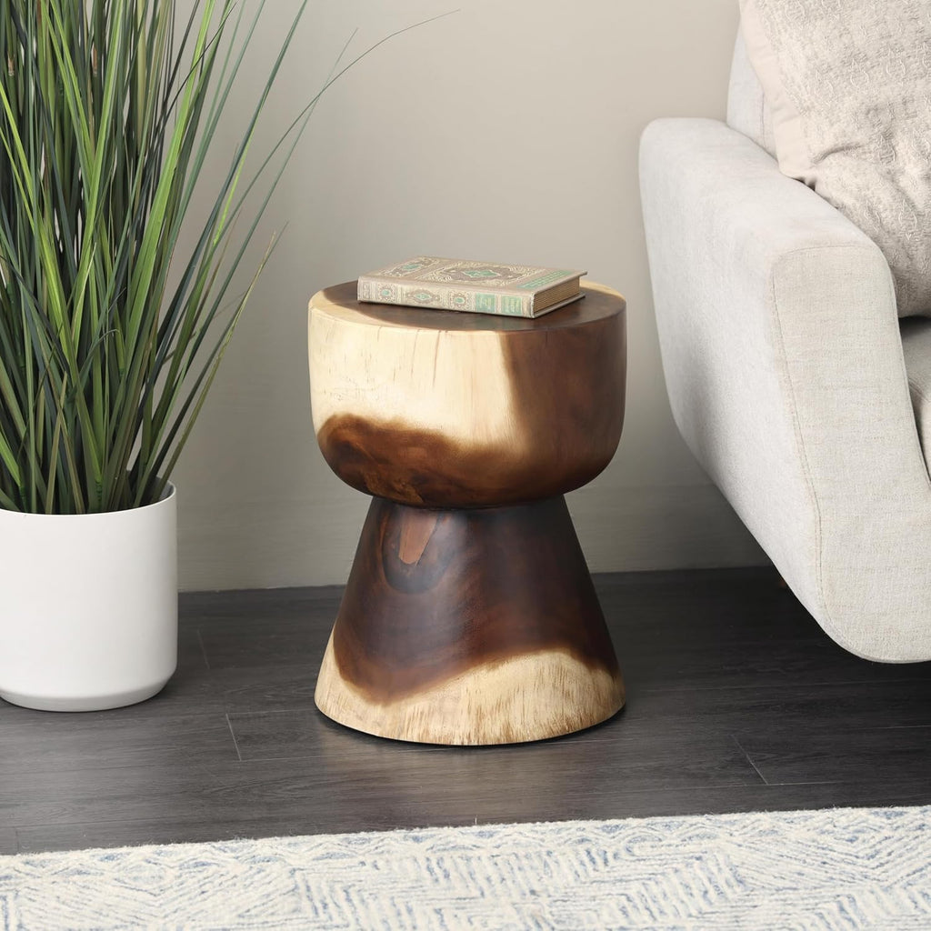 Deco 79 Wood Handmade Side End Accent Table Hourglass End Table with Natural Wood Grain, Side Table 14" x 14" x 18", Brown
