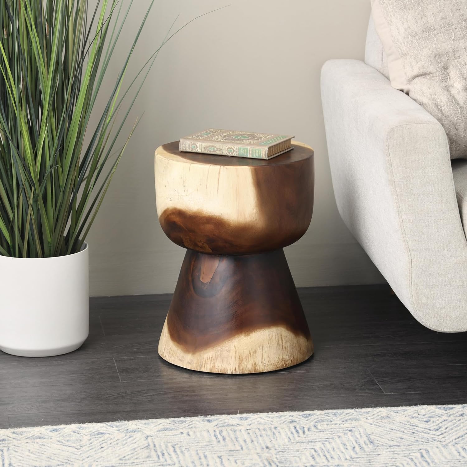 Deco 79 Wood Handmade Side End Accent Table Hourglass End Table with Natural Wood Grain, Side Table 14" x 14" x 18", Brown