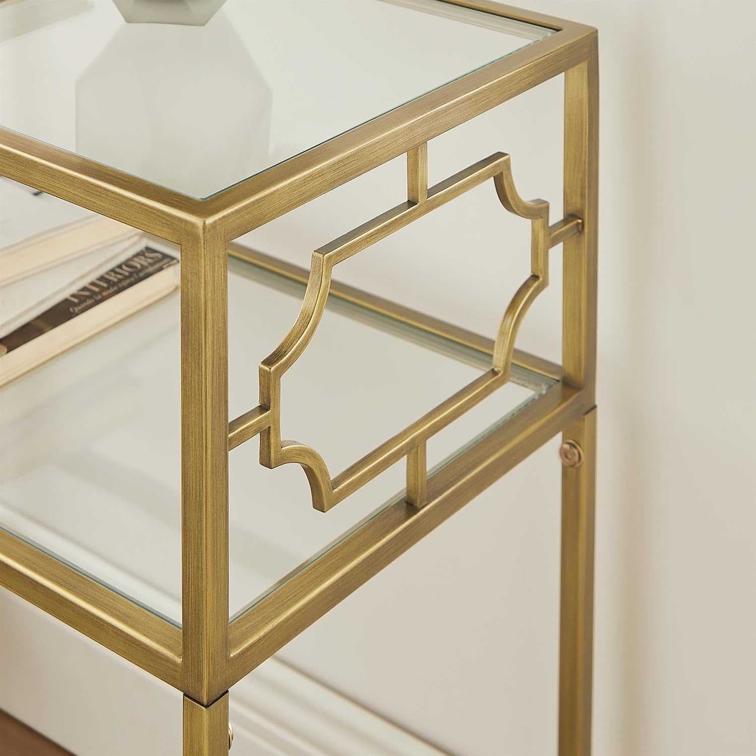 Gretna Rectangular Antique Gold Metal and Glass Accent Table