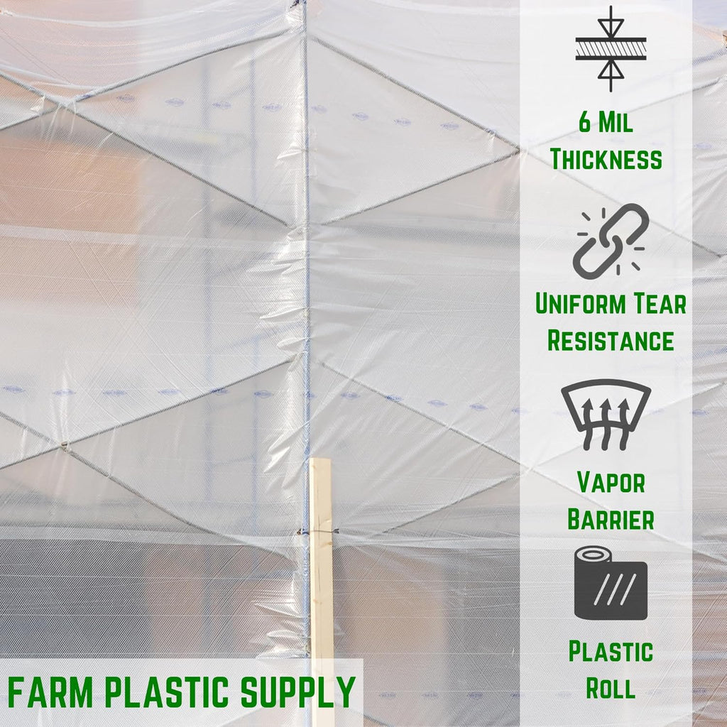 Farm Plastic Supply - Dura Skrim String Reinforced Clear Plastic Sheeting - 6 Mil - (60' x 100') - Reinforced Poly Film Tear Resistant, Weatherproof, Vapor Barrier Polyethylene Roll for Construction