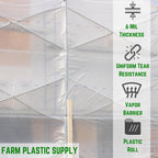 Farm Plastic Supply - Dura Skrim String Reinforced Clear Plastic Sheeting - 6 Mil - (60' x 100') - Reinforced Poly Film Tear Resistant, Weatherproof, Vapor Barrier Polyethylene Roll for Construction