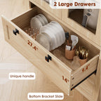 71" Tall Kitchen Pantry Cabinet - Modern Display Storage Cabinet with 2 Large Drawers, Glass Doors, and Adjustable Shelves, Farmhouse Kitchen Cupboard for Dining Room, Bathroom, Living Room, Natural