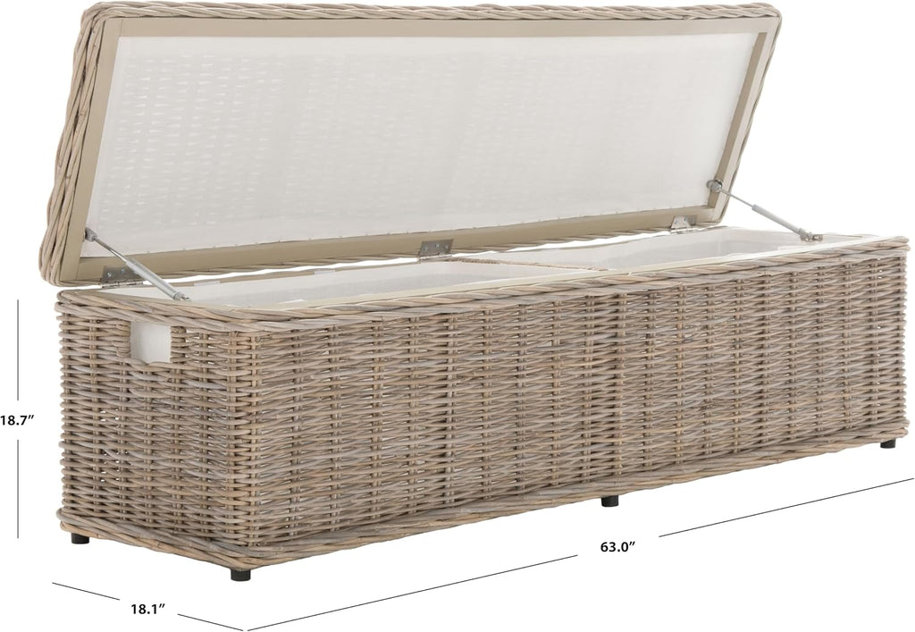 SAFAVIEH Furniture - Caius Rattan Trunk - Grey - Rattan - Coastal Woven Design - Ideal for Living Room, Entryway, Bedroom, 63" W x 18.1" D x 18.7" H - Fully Assembled (SEA7017A)