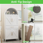 73”H Metal Arched Kitchen Pantry Cabinet with 1 Drawer, Farmhouse Pantry Cabinet with 4 Doors and 3 Adjustable Shelves for Kitchen, Dining Room, White