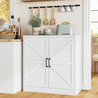 36" Metal Storage Cabinet, Farmhouse Kitchen Storage Cabinet with Doors and 2 Adjustable Shelves, Sideboard Buffet Cabinet,Short Storage Cabinets for Dining/Bathroom/Living/Room,Entryway, White