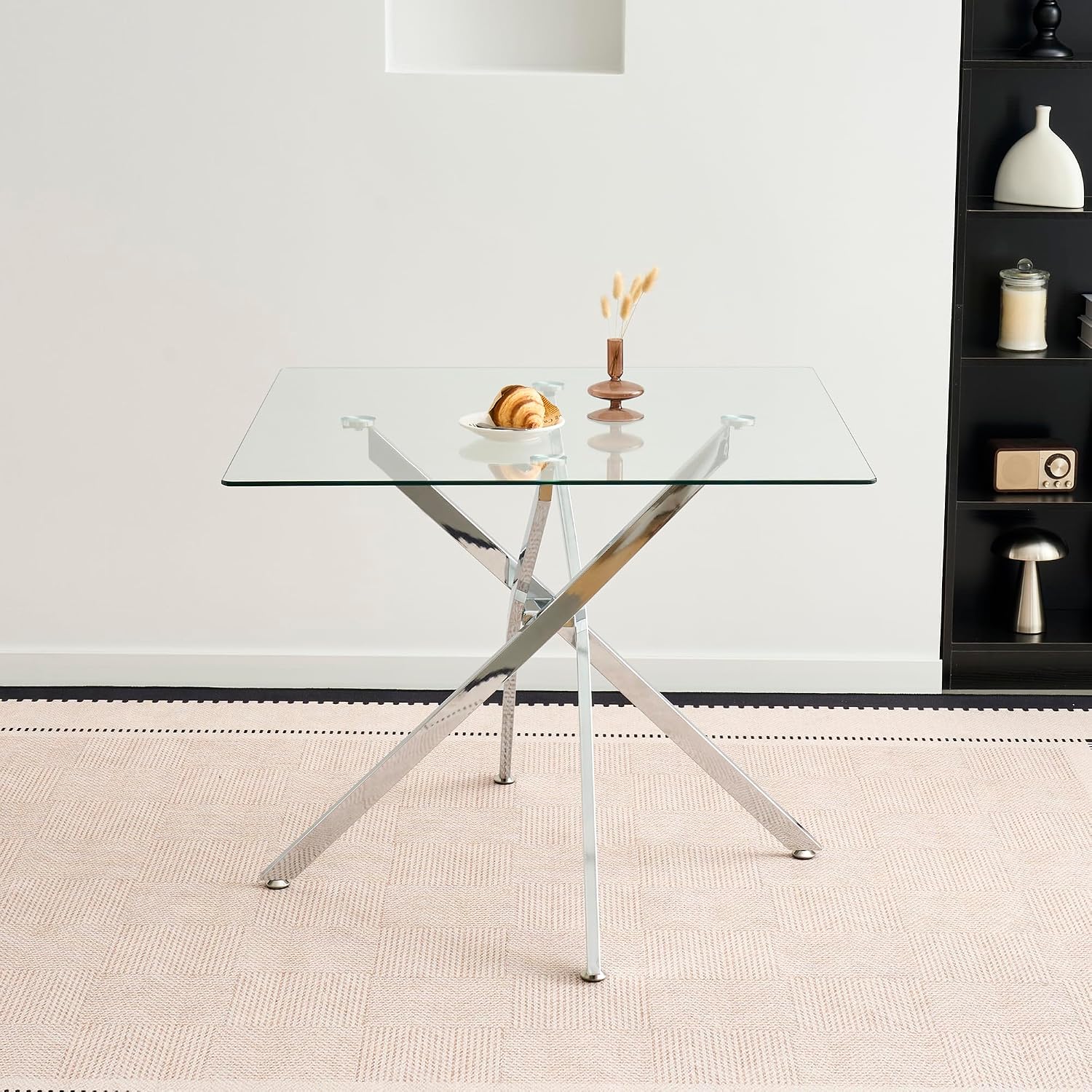 HomVent 36'' Square Glass Dining Table Set for 4,Modern Square Glass Kitchen Table Set for 4, Dining Room Set with Dining Chairs for Kitchen
