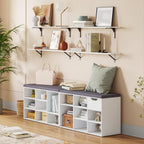 DINZI LVJ Shoe Storage Bench with Cushion, Cubby Shoe Rack with 9 Cubbies, Adjustable Shelves, Multifunctional Shoe Organizer Bench for Entryway, Mudroom, Hallway, Closet and Garage, White