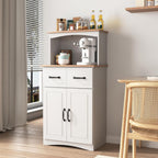49.4" H White Kitchen Pantry Cabinet with 2 Doors & 2 Drawers, Freestanding Microwave Cabinet with Adjustable Shelf & Cable Hole, Wooden Storage Hutch for Kitchen, Dining Room