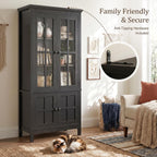 Farmhouse 63" Kitchen Pantry Storage Cabinet with Glass Doors & Hidden Storage, Display Kitchen Hutch Cupboard with Adjustable Shelves for Dining Room, Living Room Home Office