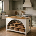 Christopher Knight Home Elle 56" Kitchen Island with Open Storage, Farmhouse Rubberwood Kitchen Island Table with Arch Detail, Storage Cabinet with 3 Open Shelves, Kitchen Prep Table, White+Natural