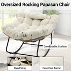 Outdoor Rocking Chair, Oversized Papasan Rocker w/Thick Cushion & Pillow, Indoor Wicker Egg Chairs for Patio Porch Balcony Deck Garden Poolside, Beige
