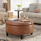 FiveWillowise 31.5 Inch Large Round Ottoman with Storage Circular,Brown