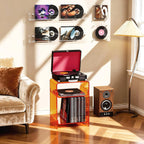 Acrylic Record Player Table with Storage Shelf, Clear Side Table Nightstand (Orange, Medium)