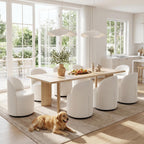 HNY Upholstered Swivel Dining Chairs Set of 6, Mid Century Modern Kitchen Round Velvet Dining Room Chairs, Barrel Comfy Armless Accent Makeup Vanity Side Chairs for Living Room, White