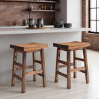 Alaterre Durango Solid Wood Rustic Bar Stool Set of 2, Natural, 26-Inch | Counter Height Backless Barstool Kitchen Seating with Saddle Seat, Barstools for Kitchen and Home Bar