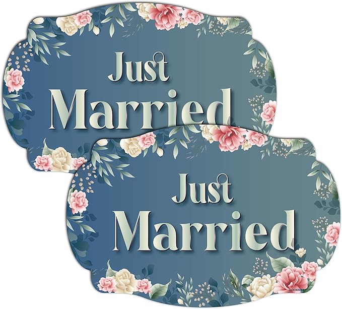 GEEKBEAR Just Got Married Car Magnet (2 Pack) - 13 x 8.7 in (Blue Rose)