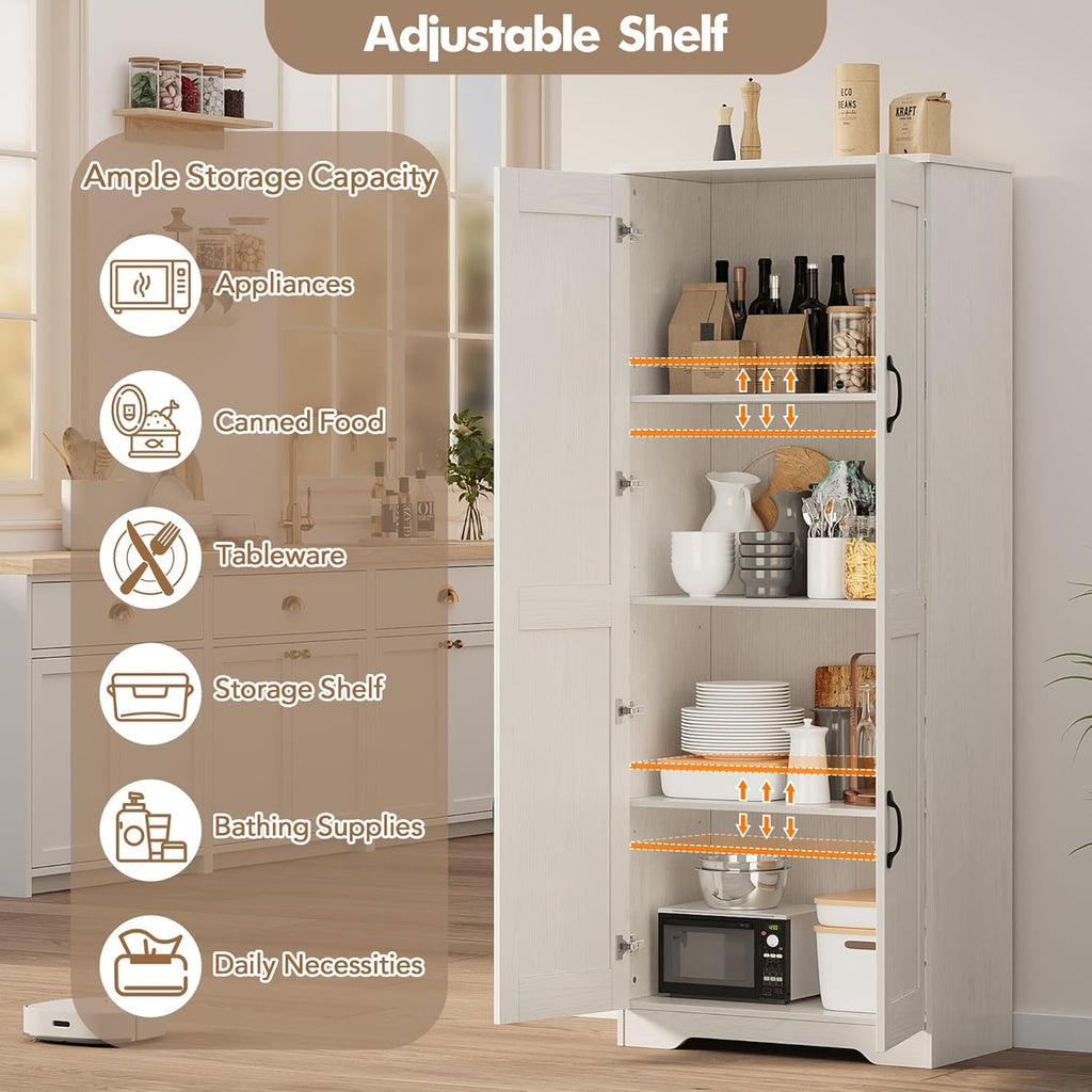 GAOMON Adjustable Shelf Storage Cabinet 60" Tall White, 2-Door Pantry with Shelves for Kitchen Organization, Bathroom Storage, Living Room