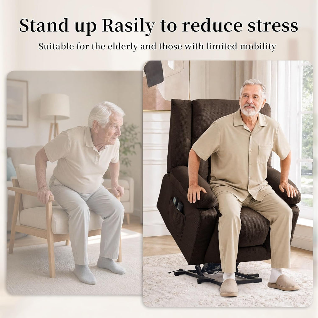 Korser Dual Motor Power Lift Recliner Chair for Elderly with Massage and Heat, Oversized Electric Recliner with Side Pockets, Living Room, Waffle, Brown