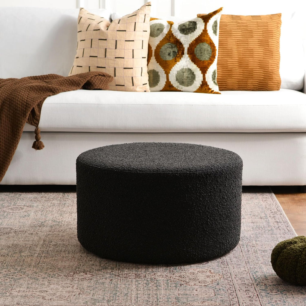 KINWELL Modern Round Boucle Ottoman (24" D x 24" W x 13" H) | Upholstered Multi-Functional Sofa Footrest, Side Table, Extra Seating for Living Room, Bedroom, Entryway