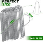 Tandefio 100 Packs Drip Irrigation Tubing Stakes 6 Inch Garden Pins Landscape Staples Securing Pegs Galvanized Lawn Yard U Pegs for Hose, Chicken Wire, Weed Barrier Fabric, Dog Fence