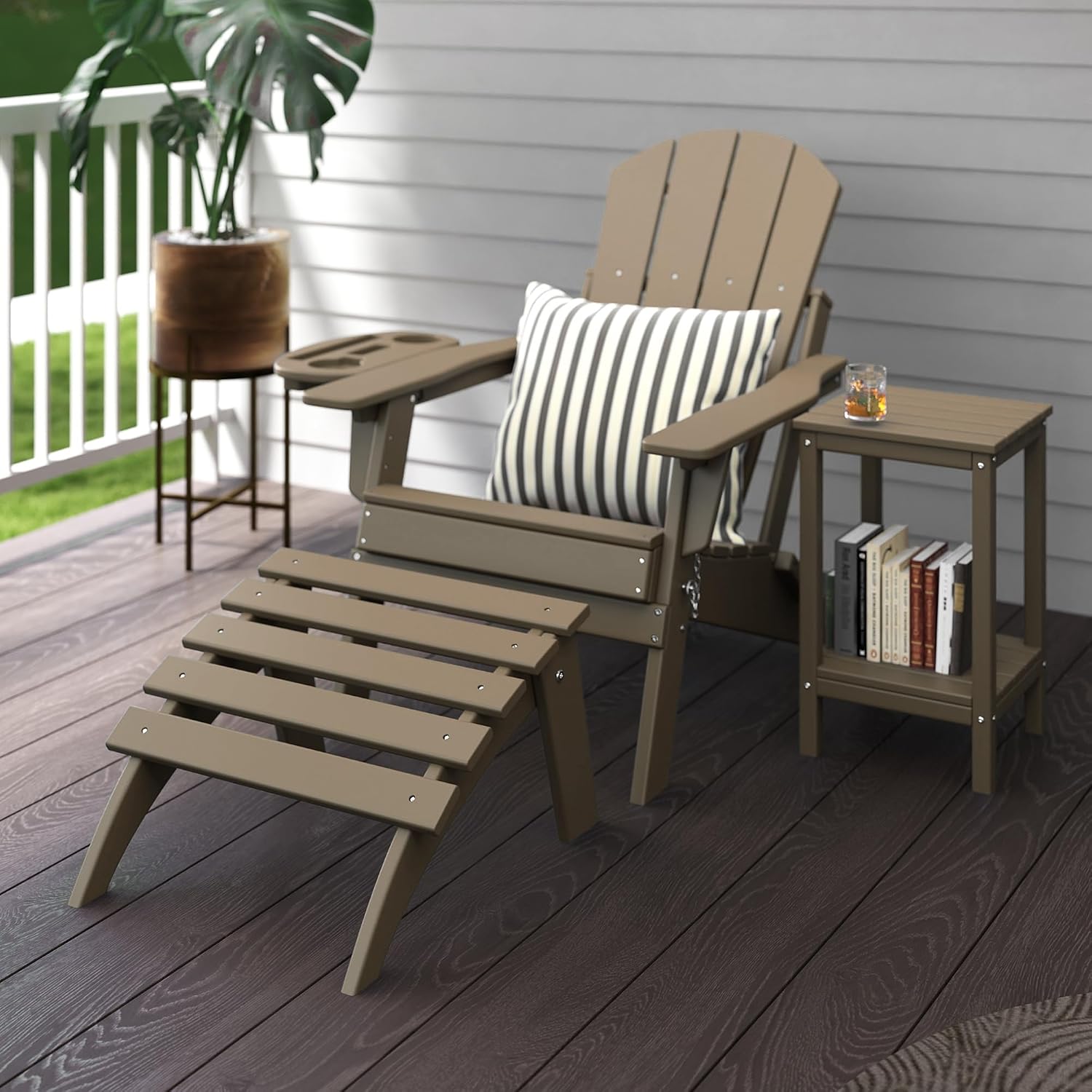 NAVINE Adirondack Ottoman Set of 4, Folding Adirondack Ottoman for Adirondack Chair, HDPE All Weather Outdoor Footstool for Patio, Backyard, Porch, Garden, Brown