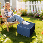 Outdoor Ottoman 20x20x14 Inches Outdoor Square Ottomans for Patio Modern Lightweight Foam Stuffed Pouf Outdoor Footstool Footrest (Navy Blue)