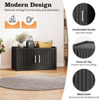 NUNU LAB Outdoor Storage Bench with 2 Barn Doors - Waterproof UV-Resistant Shoe Cabinet for Entryway, Indoor & Outdoor Use, Adjustable Shelves, Easy Assembly (Black, 31.7IN)