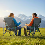 Timber Ridge Oversized Camping Chair with Lumbar Support, Portable Folding Chair Heavy Duty for Adults Supports 450 LBS for Outdoor Camping Lawn, with High Back, Cup Holder, Side Pocket, Blue