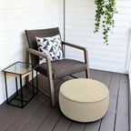 Inflatable Stool Ottoman, Footrest Ottoman with Handle, Outdoor or Indoor Round Portable Stool for Patio Home Decoration, 21x9 Inch, Stripe Beige