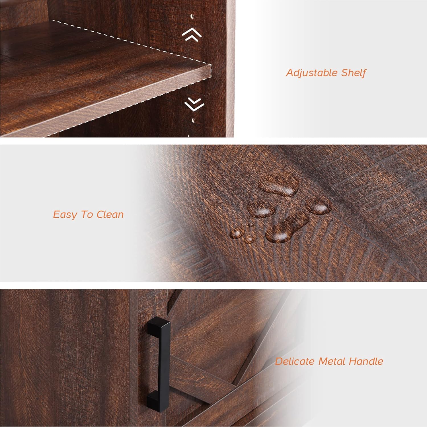 WAMPAT 24.3" H Storage Cube,Rustic End Table with Drawers and Adjustable Storage Shelves, Wood Side Table with Barn Doors for Living Room,Bedroom,Dark Walnut Brown