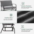 Shintenchi 2-Person Outdoor Glider Bench with Breathable Fabric, Steel Frame Patio Swing Chair, Ergonomic Design Metal Rocking Bench Loveseat for Patio, Backyard, Poolside, Gray