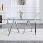 Glass Dining Table for 4 6 8 Pepole,71 Inch Rectangle Kitchen Dining Room Table with 0.39" Thick Tempered Glass Tabletop & Metal Legs, Modern Glass Top Silver Dinner Table for Dining Room