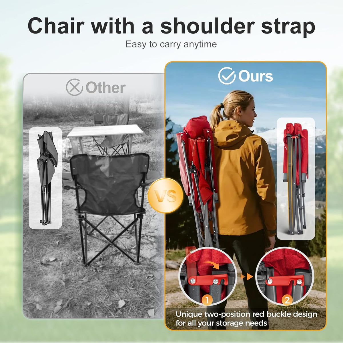 LET'S CAMP Oversized 29.52" High Back Camping Chairs Heavy Duty Lawn Chair Support 500LBS, Collapsible Chair with Cup Holder, Side Pocket,2 Pack(Red)