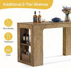 Tribesigns 63'' Long Kitchen Island with Storage, Wooden Counter Height Stationary Island Stand with 2 Shelves and Spacious Legroom, High Top Table for Kitchens, Brown, 2PCS