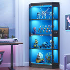 Jocoevol Corner Display Cabinet with Glass Doors, 4-Tier Display Cases for Collectibles with RGB Lights, 67'' Tall Corner Curio Cabinet with Human Body Sensor for Living/Game Room, Black