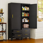 67" Tall Narrow Metal Storage Cabinet, Freestanding Pantry Organizer, Black | Slim Bathroom Cabinets with 2 Drawers & 3 Adjustable Shelves, Multi-Use Cupboard for Kitchen Office Living＆ Dining Room