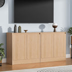 Housoul Buffet Cabinet with 4 Doors, Coffee Bar Cabinet with Adjustable Shelf, Modern Kitchen Buffet Sideboard for Living Room, Kitchen, Oak [2-Set]