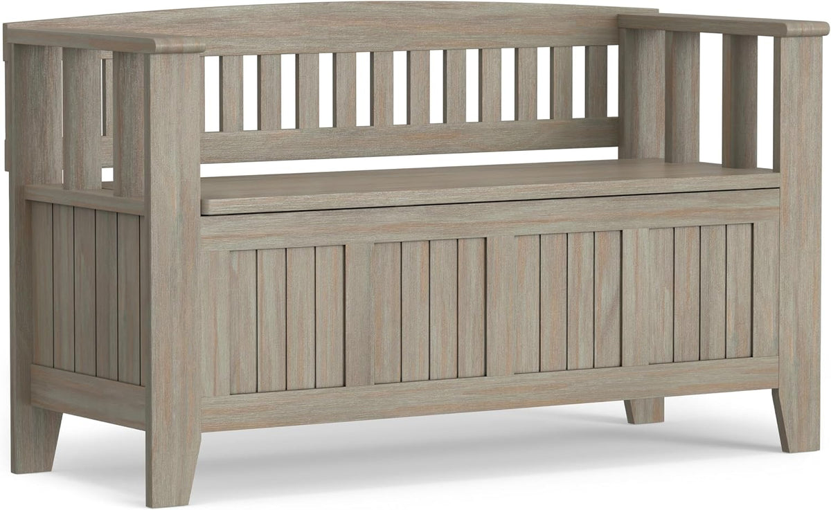 SIMPLIHOME Acadian Solid Wood 48 inch Wide Storage Bench that Seats 2 and 36 inch Wide Storage Cabinet in Distressed Grey for the Living Room, Entryway, and Family Room, Transitional Style