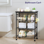 SWTYMIKI 24.4''x15.7'' Rolling Microwave Cart - 4 Tier Microwave Table Stand with 6 Storage Baskets, Coffee Bar with Wheels, Kitchen Utility Cart Shelf Rack Organizer for Vegetables, Potato, Black