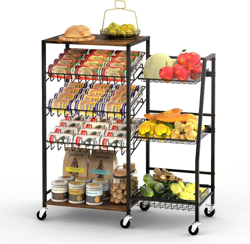 Pinzoveco 5-Tier Rolling Kitchen Storage Carts, Snack Cart with Wheels, Fruit Organizer（Fruit Basket Rolling Cart, Vegetable Holder for Kitchen, Holds Soda Drinks, Cans, Snacks, Onions, Potatoes