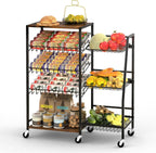 Pinzoveco 5-Tier Rolling Kitchen Storage Carts, Snack Cart with Wheels, Fruit Organizer（Fruit Basket Rolling Cart, Vegetable Holder for Kitchen, Holds Soda Drinks, Cans, Snacks, Onions, Potatoes