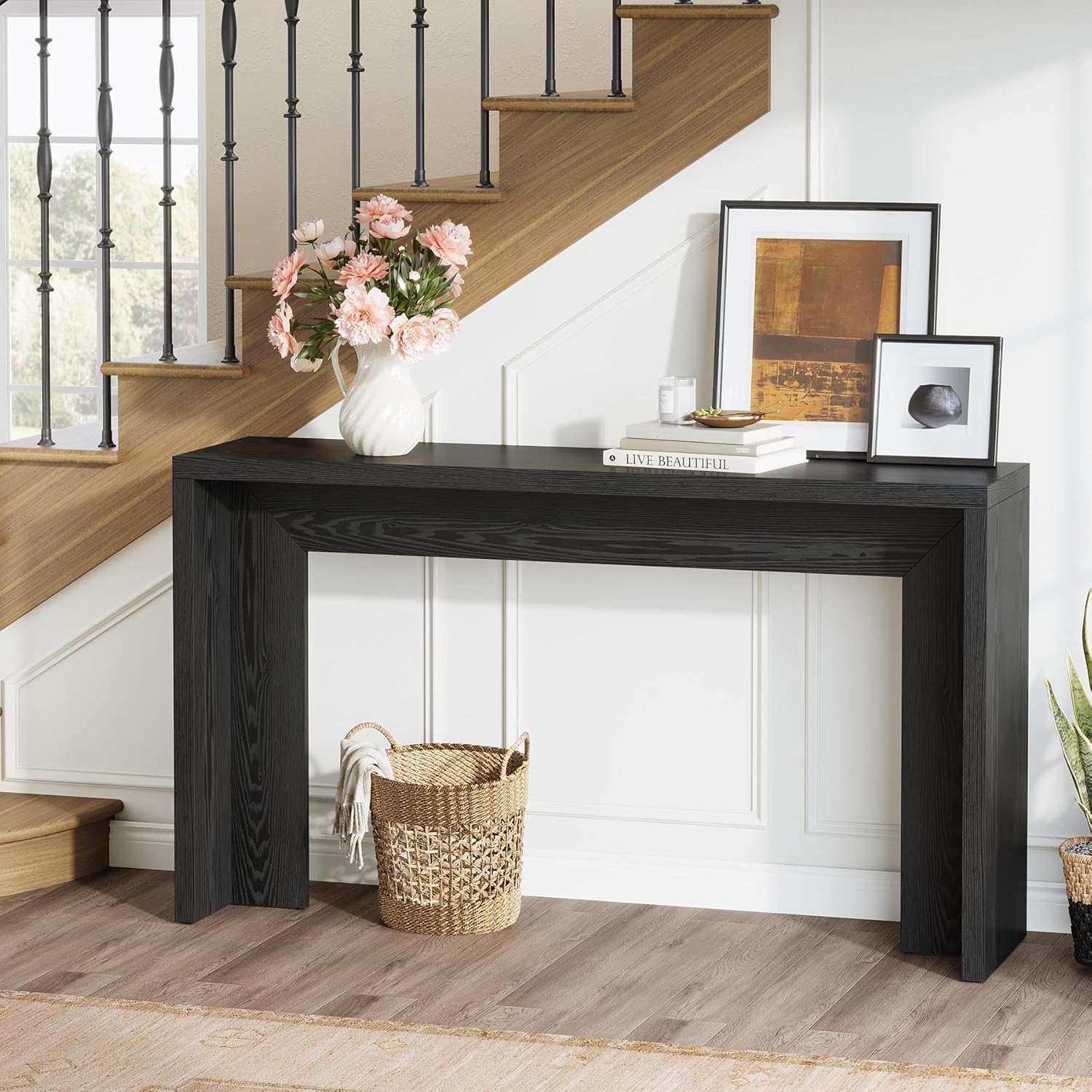 Tribesigns 55-Inch Farmhouse Console Table, Wooden Couch Table Behind Sofa with Storage, Narrow Long Entryway Hallway Table for Living Room, Entrance (Black)